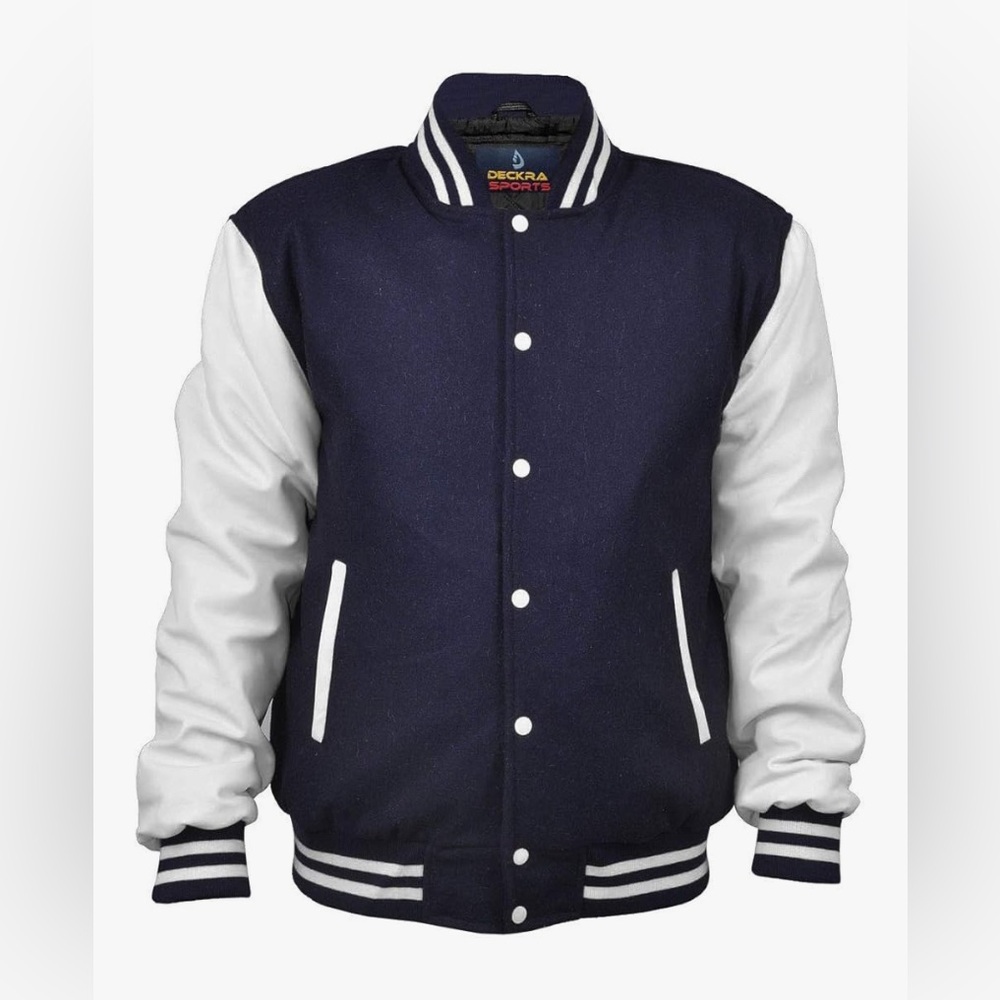 Men's Varsity Jacket Genuine Leather Sleeve & Wool Blend Letterman jacket - Picture 2 of 6